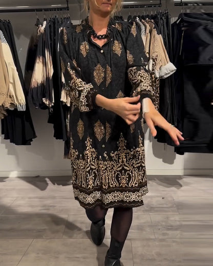 Elegante Bluse | Revers und Button Down Retro Muster - IdealeKleiden