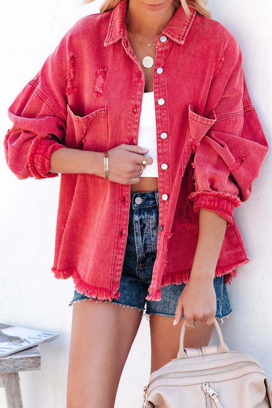 Mode Revers Veste Jeans déchiré Manches longues