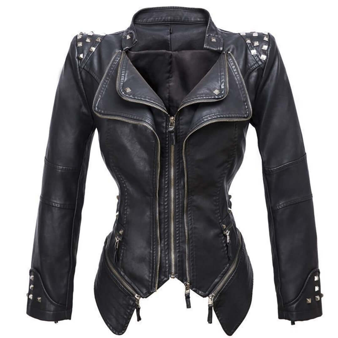 Blouson en cuir pour femme style motard Coupe ajustée