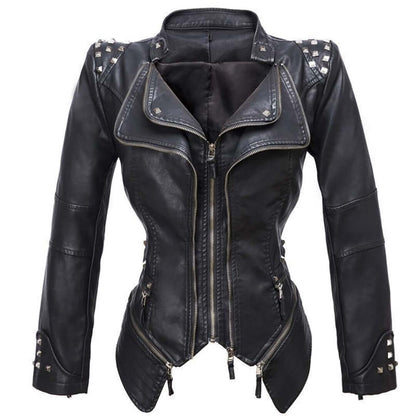Blouson en cuir pour femme style motard Coupe ajustée