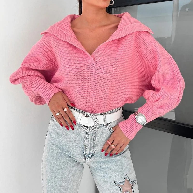 Pull en maille douillet Manches à bretelles Col ouvert