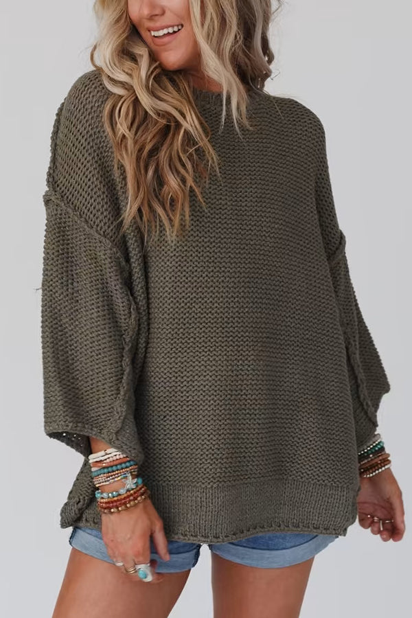 Pull en tricot confortable à col rond pour femme