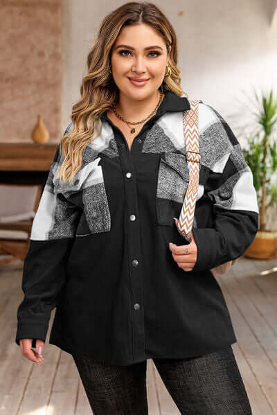 Grande taille Veste courte à carreaux pour femme