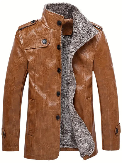 Blouson en cuir pour homme avec doublure polaire chaude
