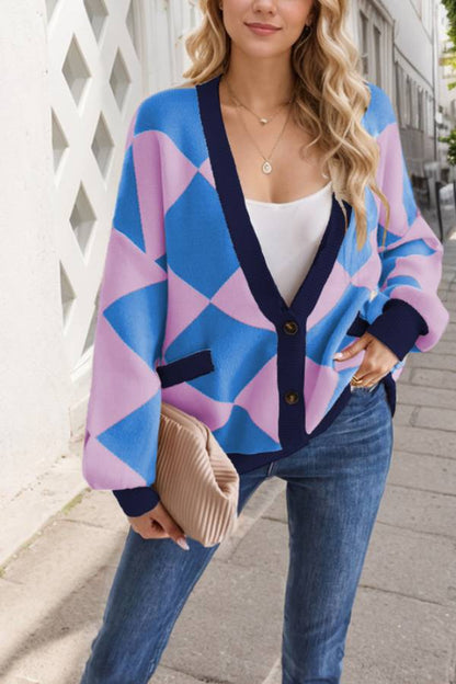Cardigan élégant pour femmes | Veste ample oversize à motif losanges