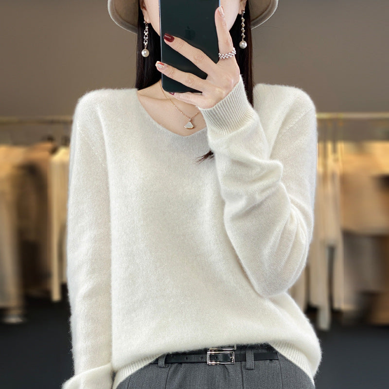 Pull confortable pour femme col en V chaud hiver