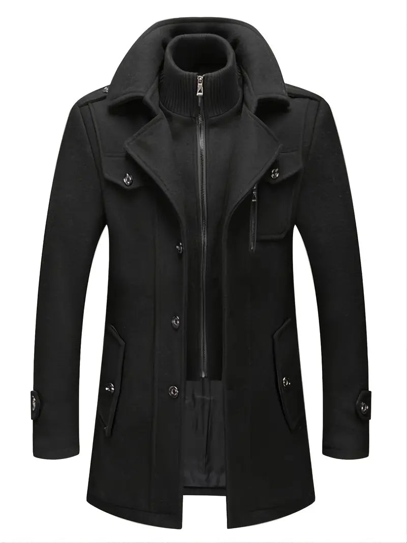 Long manteau en laine homme double zip décontracté
