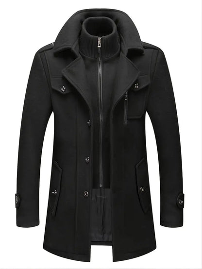 Long manteau en laine homme double zip décontracté