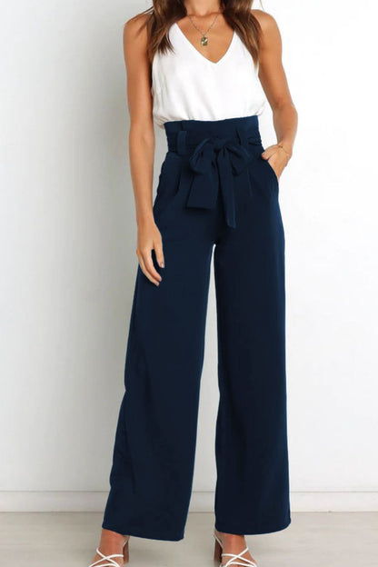 Pantalon paperbag moderne taille haute avec nœuds