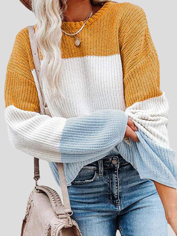 Pull-over en tricot color block décontracté pour l'automne