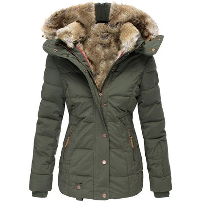 Doudoune femme chaude doublée avec capuche en fourrure