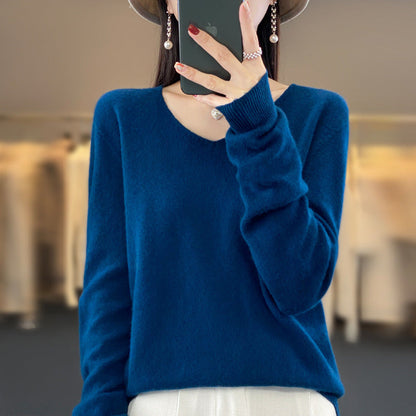 Pull confortable pour femme col en V chaud hiver