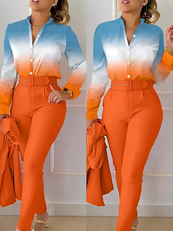 Haut de femme col en V avec pantalon taille haute