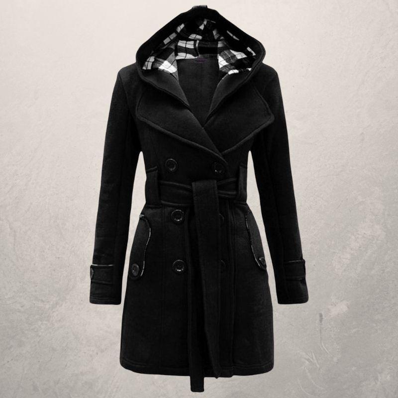 Trench-coat classique croisé avec capuche