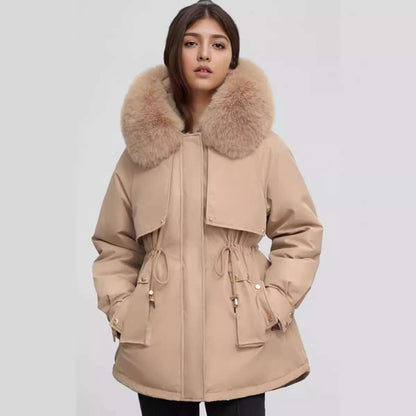 Manteau d'hiver femme col fausse fourrure élégant