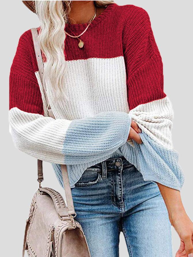 Pull-over en tricot color block décontracté pour l'automne