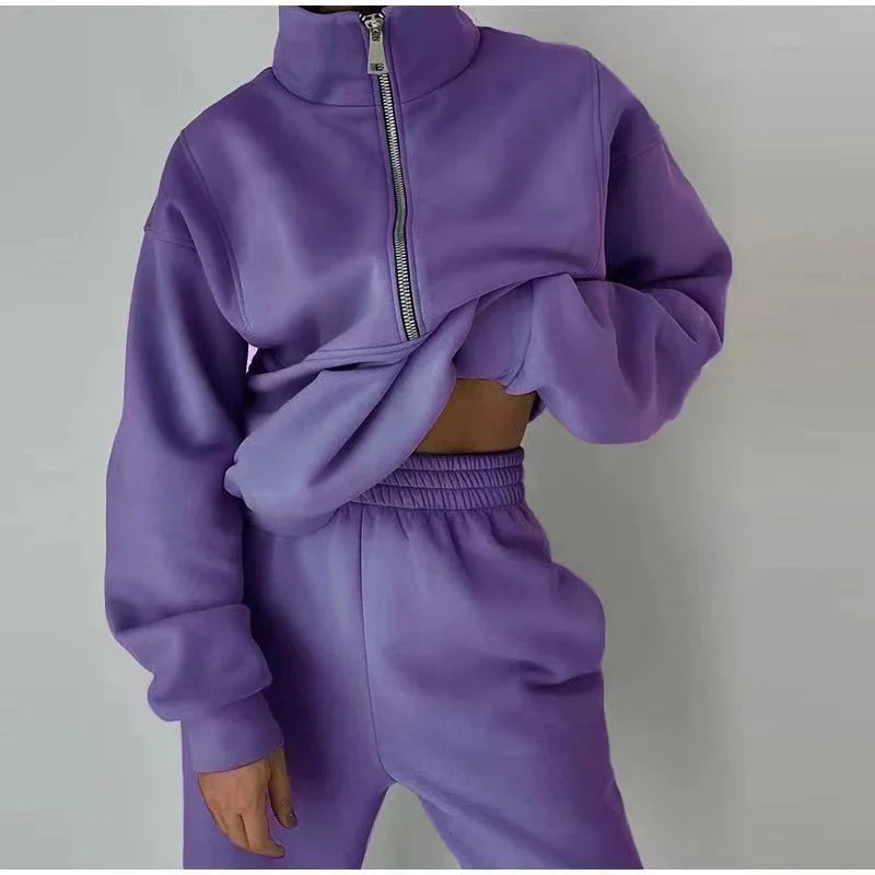 Survêtement de sport femme avec fermeture éclair, sweat-shirt et pantalon