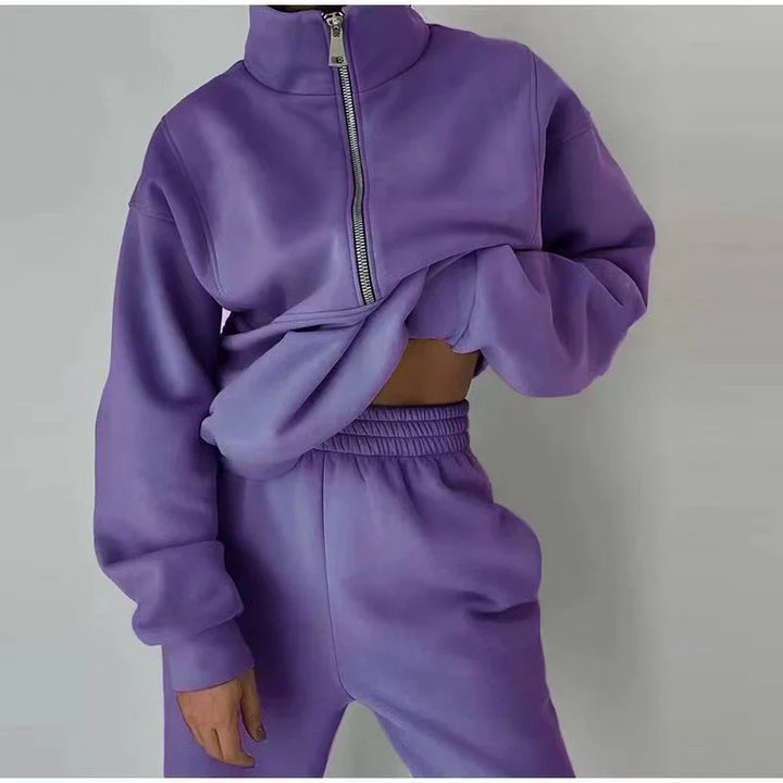 Survêtement de sport femme avec fermeture éclair, sweat-shirt et pantalon