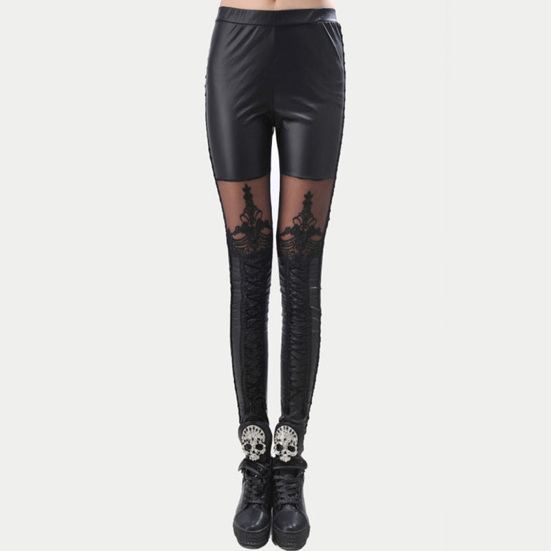 Leggings taille haute en dentelle pour femme