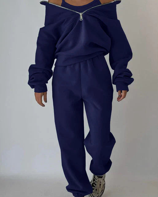 Survêtement de sport femme avec fermeture éclair, sweat-shirt et pantalon