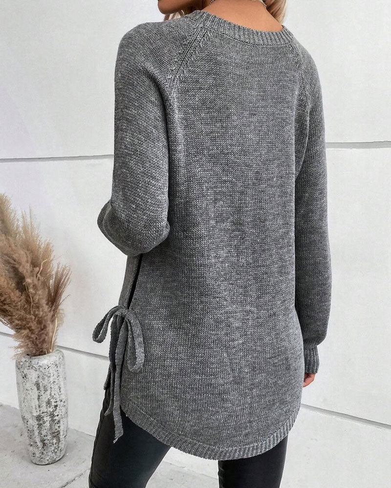 Modische Kleidung Frauen Raglan Ärmel Knoten Detail - IdealeKleiden