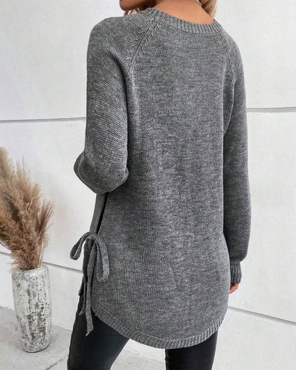 Modische Kleidung Frauen Raglan Ärmel Knoten Detail - IdealeKleiden