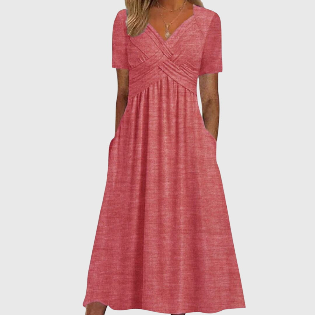 Robe longue pour femme à col en V, robe d'été