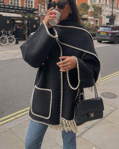 Manteau classique en laine élégant style Hepburn cape femme