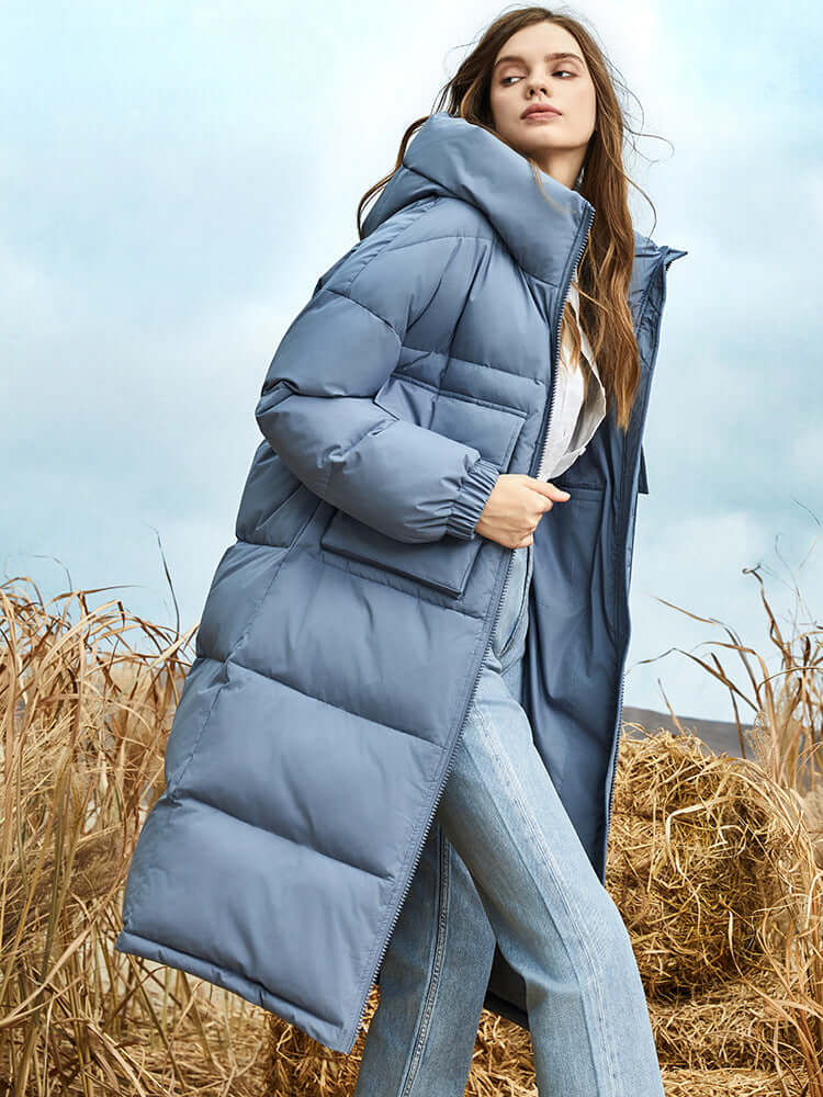 Doudoune longue d'hiver pour femme avec capuche