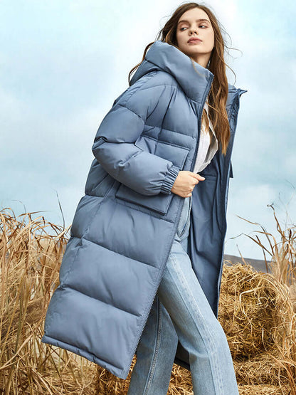 Doudoune longue d'hiver pour femme avec capuche