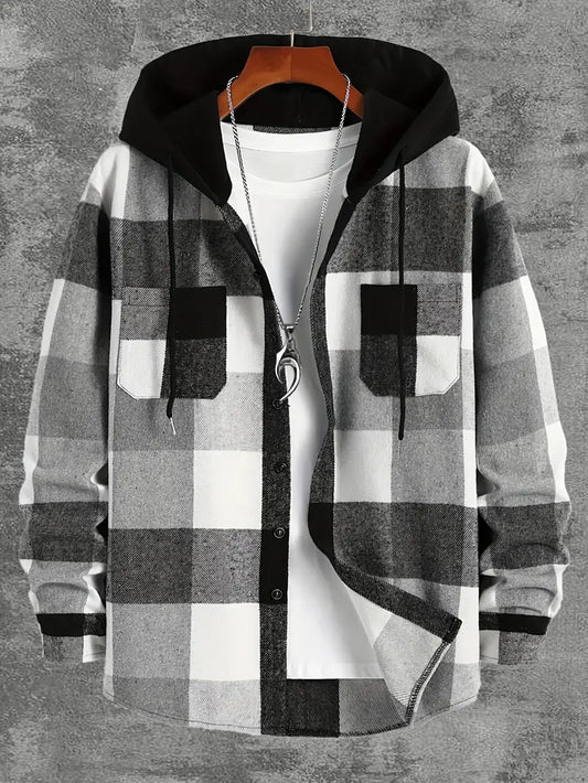 Karierte Herrenjacke Kapuze Pullover - IdealeKleiden