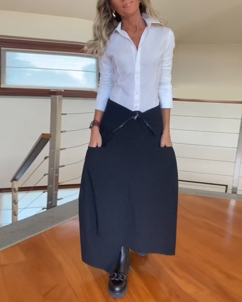 Jupe unie tendance pour femme avec fermeture éclair et poche latérale