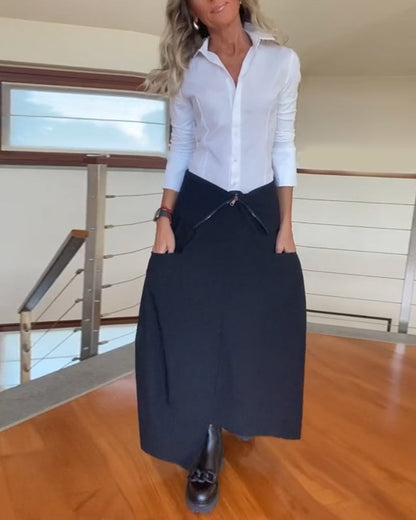 Jupe unie tendance pour femme avec fermeture éclair et poche latérale