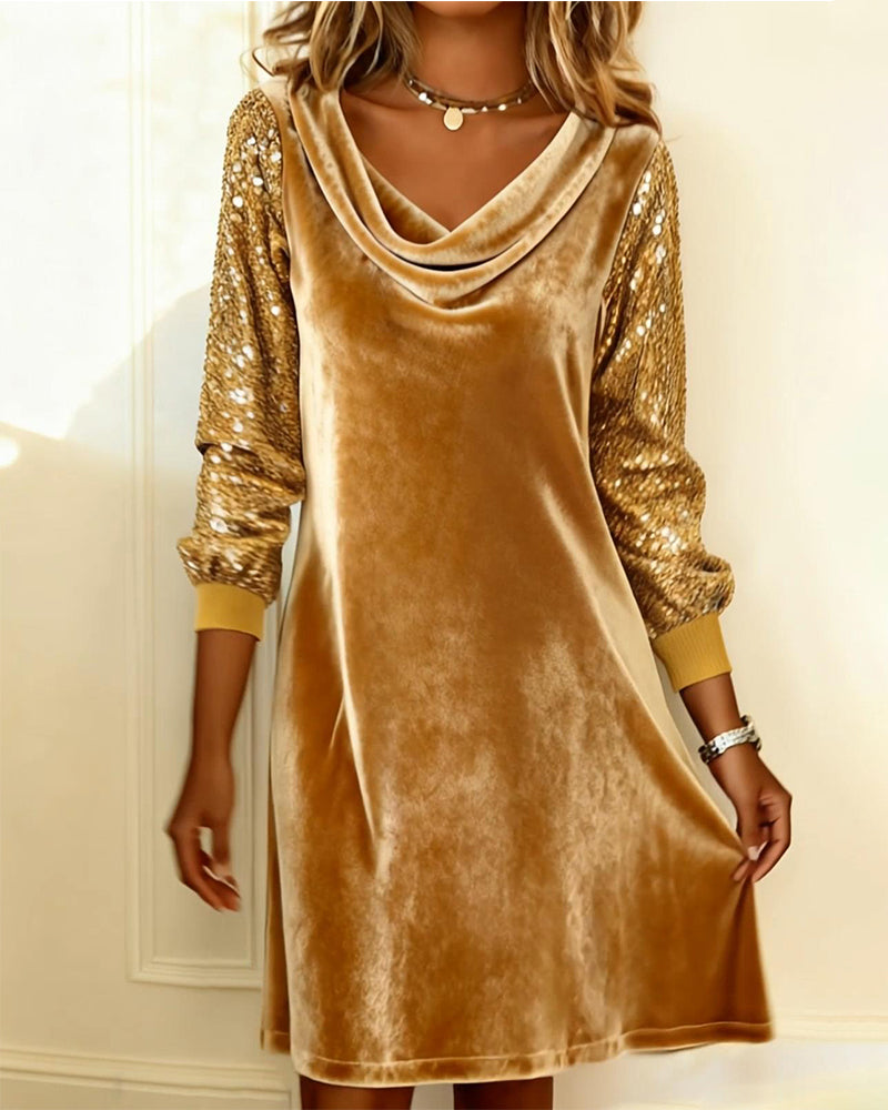 Luxus Kleid Samt Pailletten Abendkleid - IdealeKleiden