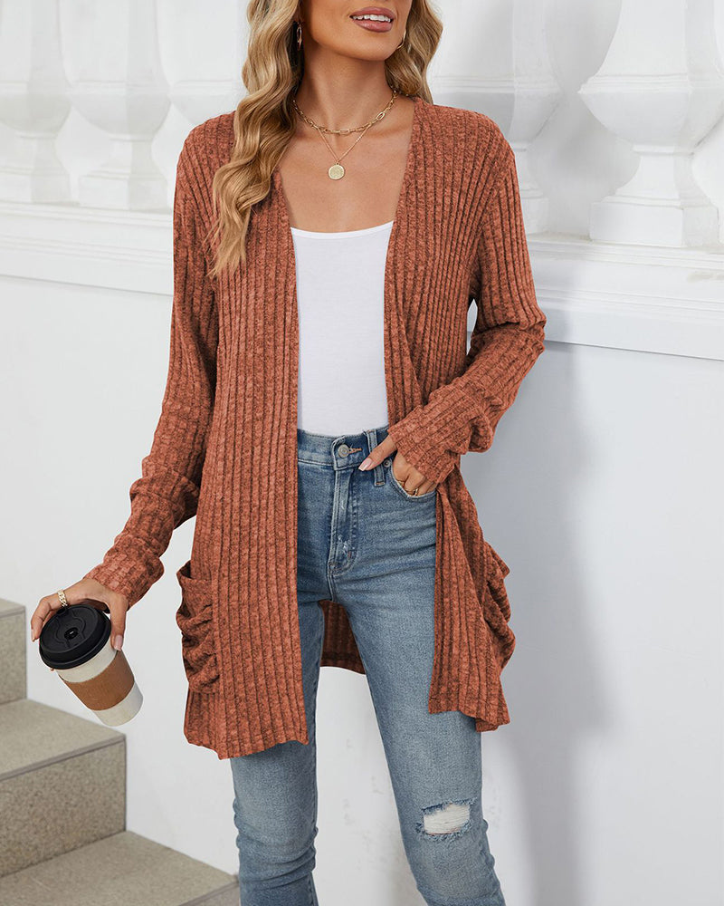 Cardigan élégant uni à manches longues avec poche