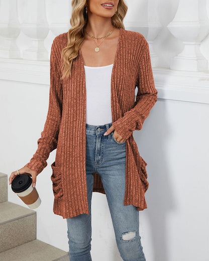 Cardigan élégant uni à manches longues avec poche