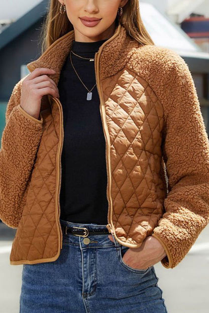 Blouson en cuir pour femme, manches longues, fermeture éclair