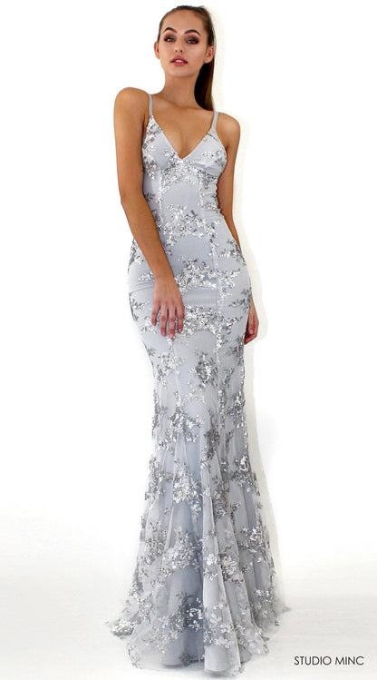 Robe de soirée glamour pour femme longue à sequins décolleté en V