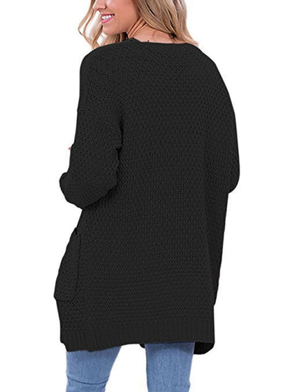 Cardigan tricoté pour femme, douillet, torsadé avec poches