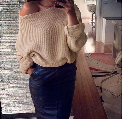 Pull Femme Épaules Dénudées Tricot Doux Maille Grossière