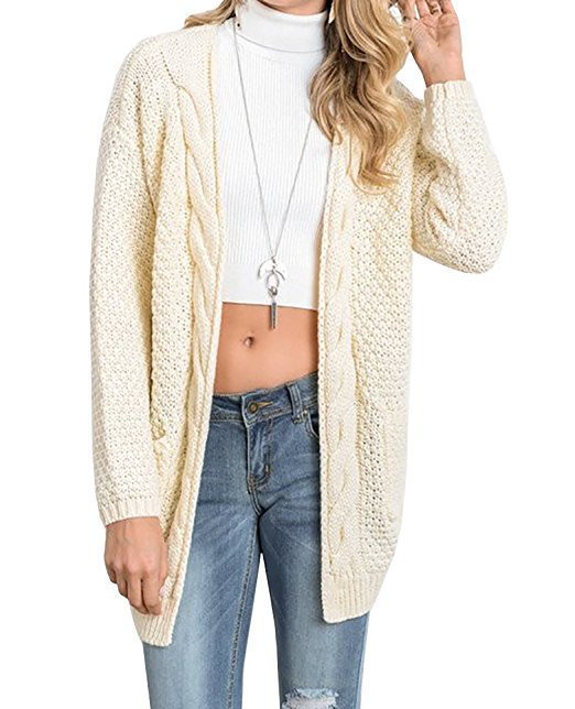 Cardigan tricoté pour femme, douillet, torsadé avec poches