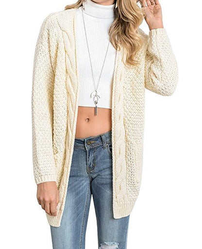 Cardigan tricoté pour femme, douillet, torsadé avec poches