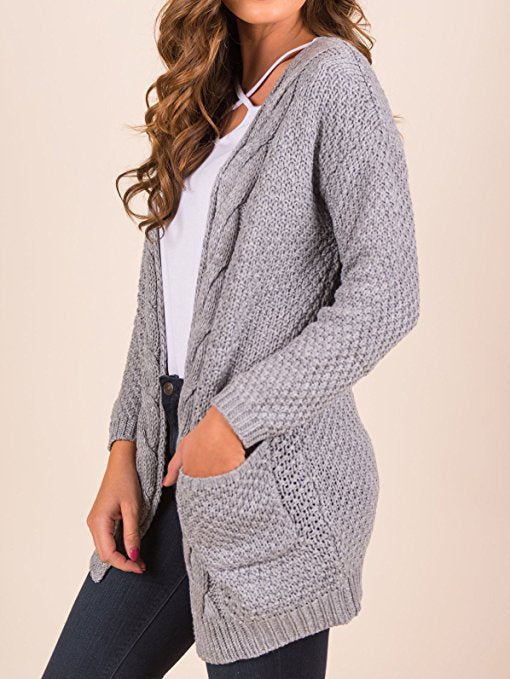 Cardigan tricoté pour femme, douillet, torsadé avec poches