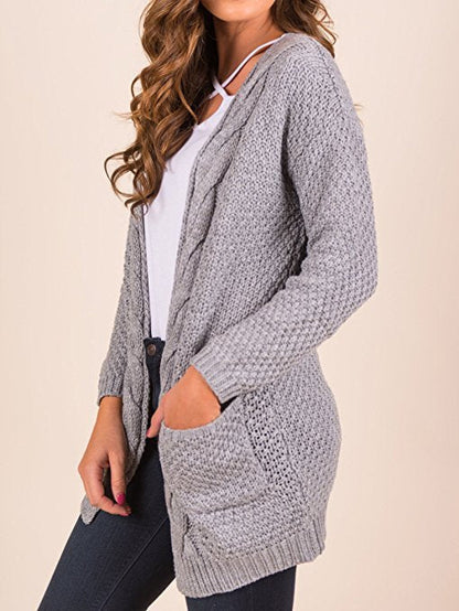 Cardigan tricoté pour femme, douillet, torsadé avec poches