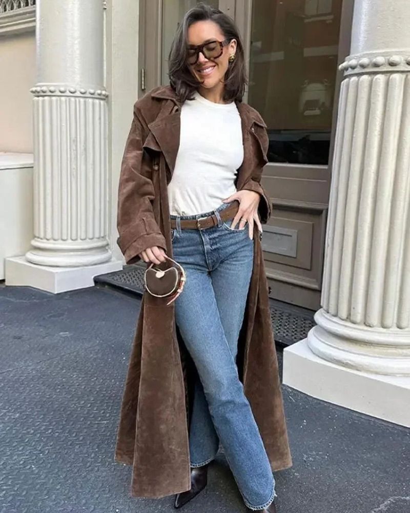 Manteau long exclusif en daim