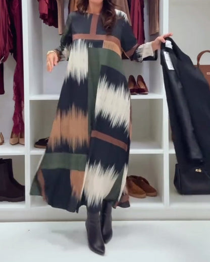 Robe élégante femme Col rond Manches longues Imprimée