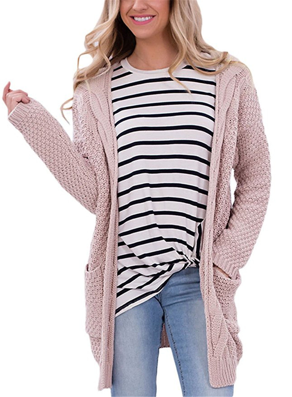 Cardigan tricoté pour femme, douillet, torsadé avec poches