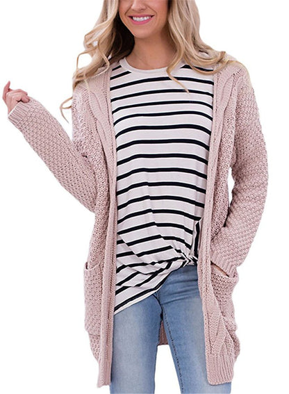 Cardigan tricoté pour femme, douillet, torsadé avec poches