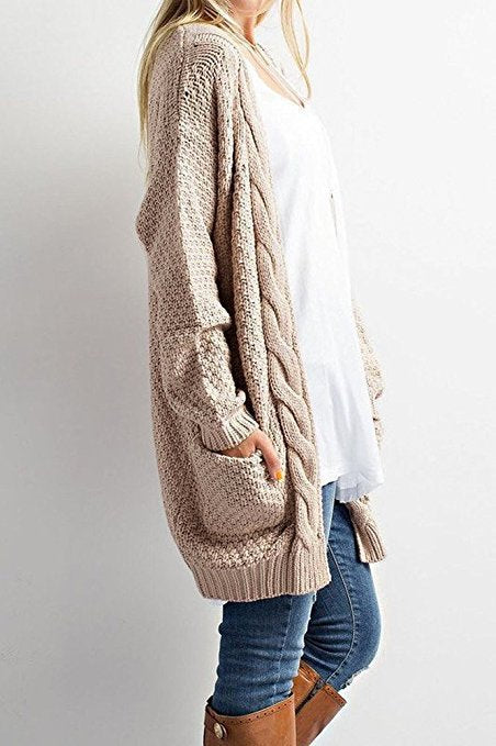 Cardigan tricoté pour femme, douillet, torsadé avec poches