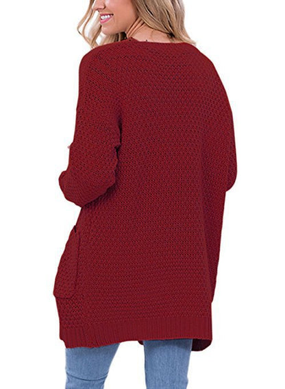 Cardigan tricoté pour femme, douillet, torsadé avec poches